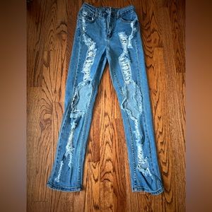 fashionnova stretchy ripped jeans, medium wash, size 1